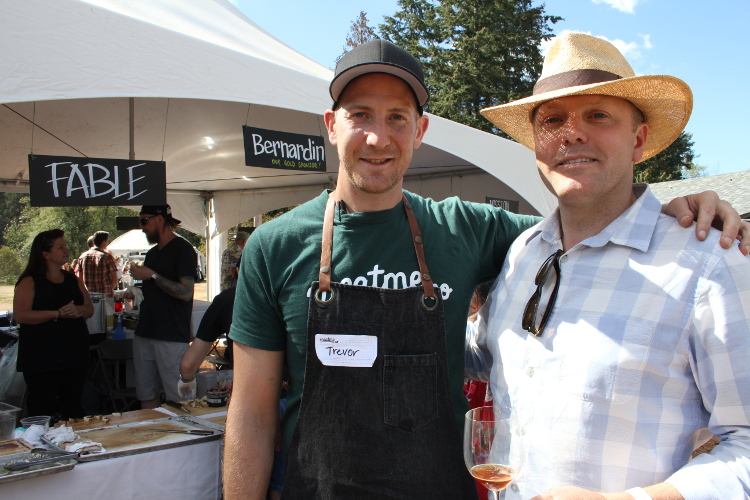 Scapillati (right) in a well-suited straw hat talks with Canadian celebrity chef Trevor Bird of Vancouver’s Fable (Farm to Table) restaurant.