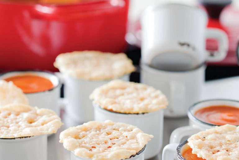 Recipe - Mini Tomato Soups with Crispy Parmesan Tuiles - Caren McSherry