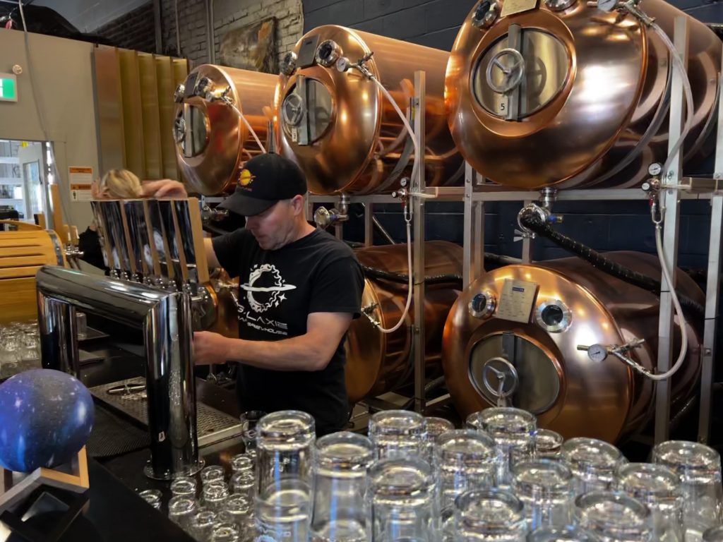 Galaxie Brewing in White Rock - indoors, showing casks and bar