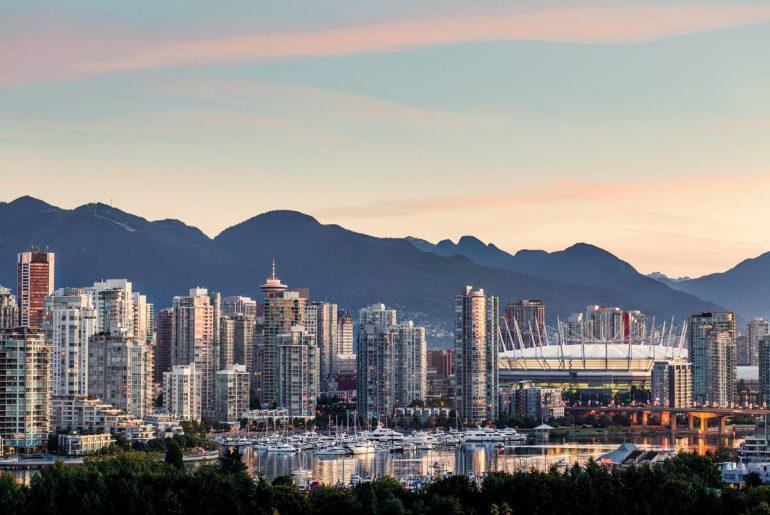 Vancouver city skyline with mountains